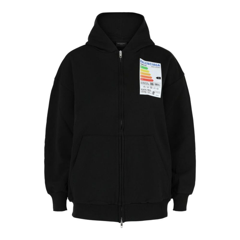 Balenciaga 2023 Energy Label Zip-Up Hoodie Black Womens